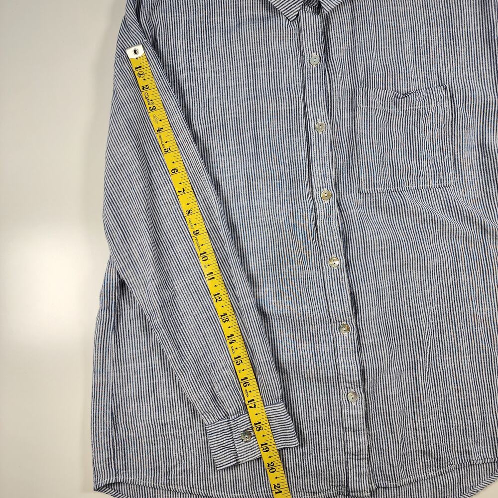 BeCool Blue White Stripe Button Up Shirt Linen Blend S/M Casual Top - Picture 5 of 10